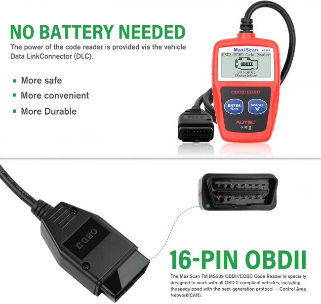 Autel MaxiScan MS309 Universal OBD2 Scanner Engine Light Fault Code Reader, Reading & Erasing Codes, Viewing Freeze Frame Data