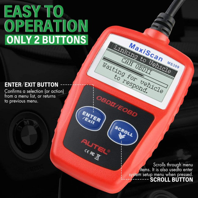 Autel MaxiScan MS309 Universal OBD2 Scanner Engine Light Fault Code Reader, Reading & Erasing Codes, Viewing Freeze Frame Data