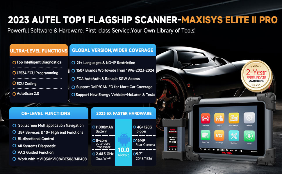 (US Ship)[2 Years Free Update ]Autel MaxiSys Elite II Pro Automotive Full System Diagnostic Tool with MaxiFlash VCI Support SCAN VIN and Pre&Post Scan
