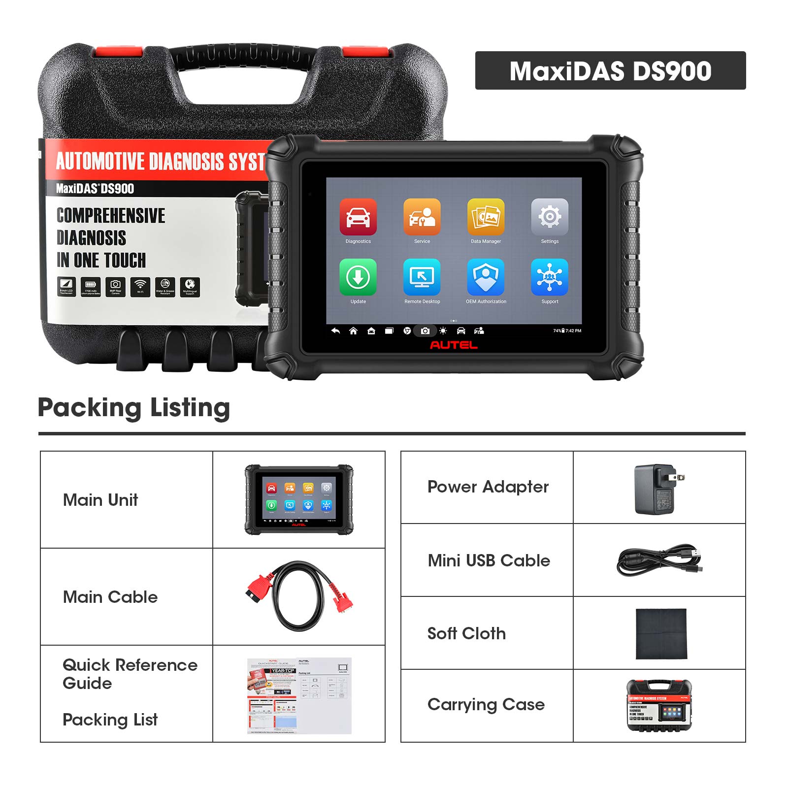 (US Ship)AUTEL MaxiDAS DS900 All Systems Diagnostics and Service Tablet Support ECU Coding, Guided Function, DoIP and CAN FD