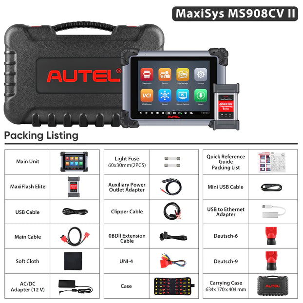 Autel Maxisys MS908CV II (US Version)Heavy Duty Truck Scanner with J2534 ECU Programming, Diesel & Gasoline Scan Tool, Advanced ECU Coding, All System Diagnosis, Active Test, 48+ Service, Upgraded Of MS908CV