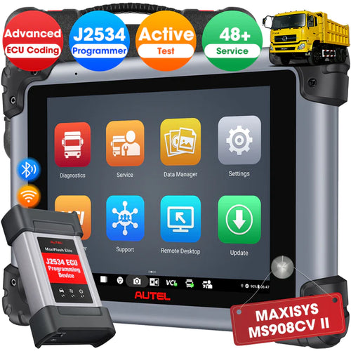 Autel Maxisys MS908CV II (US Version)Heavy Duty Truck Scanner with J2534 ECU Programming, Diesel & Gasoline Scan Tool, Advanced ECU Coding, All System Diagnosis, Active Test, 48+ Service, Upgraded Of MS908CV