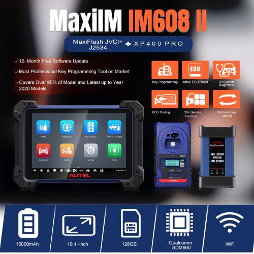 Autel MaxiIM IM608 PRO II (IM608 II/IM608S II)IMMO Key Fob Programming Tool Upgrade of IM608PRO with XP400 PRO Key Programmer Support ECU Coding & Bidirectional 40+ Services 1 Year Free Update
