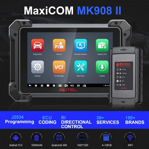 (US Ship)Autel MaxiCOM MK908 II Diagnostic Tablet Wi-Fi Printing ECU Coding IMMO Service Refresh Hidden Functions