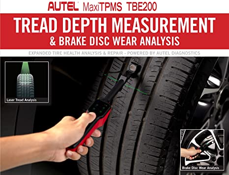 Autel MaxiTPMS TBE200 with Screen Wiper Laser Tire Tread Depth & Brake Disc Wear Examiner Real-time Data Tire Health Tire ID Number Scan TPMS Reports and Repair Tips